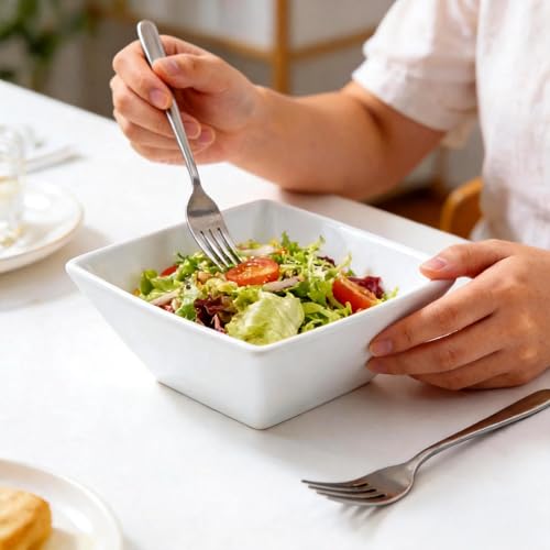 ABESTWARE White Serving Bowls, 20Oz White Bowls Set of 4, Ceramic Square Bowls for Fruit, Snacks, Soup and Desert Bowl, 6" Cereal Bowls by ABESTWARE - Image 4