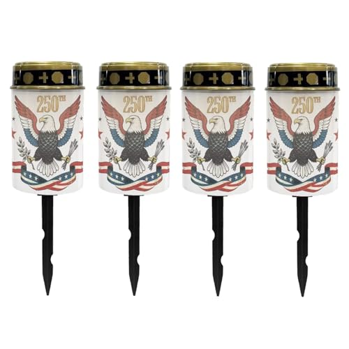 Image of Poceacles America 250th Anniversary Decor Eagle 250th Print Outdoor Solar Powered Cemetery Lights Grave Outdoor Stake Lights Garden Solar Lantern Flameless Candles Garden Decoration, 4 Piece