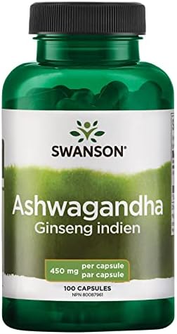 Swanson Ashwagandha Powder Supplement-Ashwagandha Root & Aerial Parts Supplement Promoting Stress Relief & Energy Support-Ayurvedic Supplement for Natural Wellness (100 Capsules, 450mg Each)