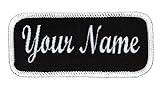 Name Patch Uniform Work Shirt Personalized Embroidered Black with White Border. Sew on.