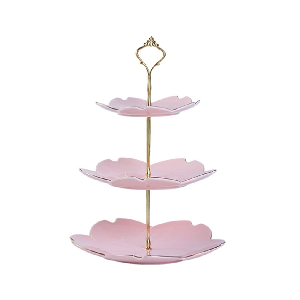 ZTCHSENZT Fruit Bowl Fruit Dish 3 Tiers Fruit Basket Ceramic Fruit Bowl Fruit Plates Cake Snack Tray Metal Cake Stand Dessert Vegetable Storage Rack Fruit Basket for Kitchen Counte,Pink