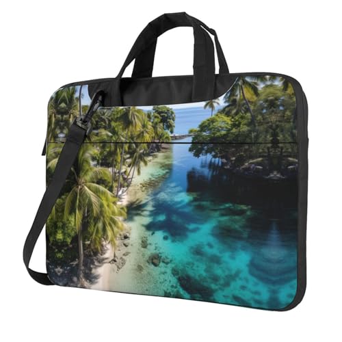 Funda para portátil de 14 pulgadas con asa bolsa protectora negra estampado de playa blanca