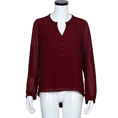 TOPUNDER Womens Loose Long Sleeve Chiffon Casual Blouse Shirt Tops Fashion Blouse (XL, Red) - Thumbnail 6