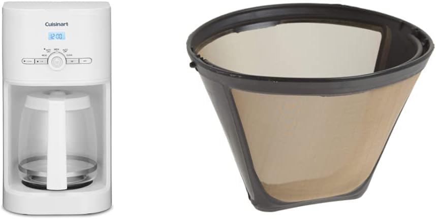 DCC-1120 12-Cup Classic Programmable Coffeemaker, White, 12-Cup, Programmable & GTF Gold Tone Coffee Filter, 10-12 Cup