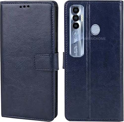 Image of Inside Rubber TPU with Card Pockets Magnetic Closure Protection Compatible with Tecno Spark 7 Pro, KF8 (Blue)