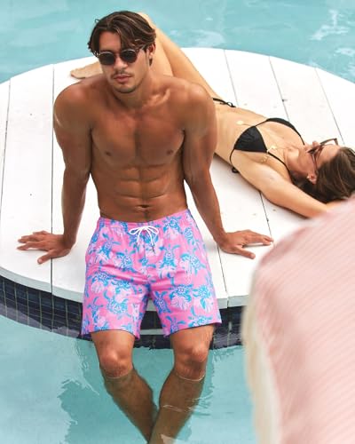 SURF CUZ Mens Swim Trunks with Compression Liner Swim Shorts 7" Swimming Trunks Stretch 7 Inch Swim Suits Quick Dry