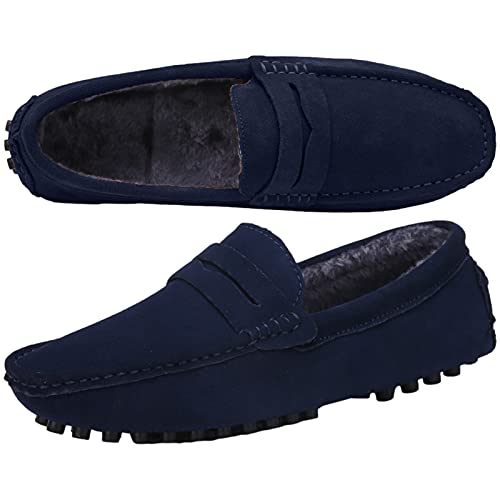 Image of ANUFER Men's Suede Leather Penny Loafers Comfort Driving Shoes Moccasin Slippers