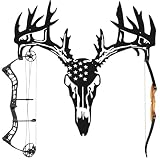 Otoolling Deer Skull Bow Rack Wall Mount Iron Archery Bow Holder Stand Decorative Rustic Wall Display Hanger for Hunting Home Decor Hunter(Flag Pattern Style)