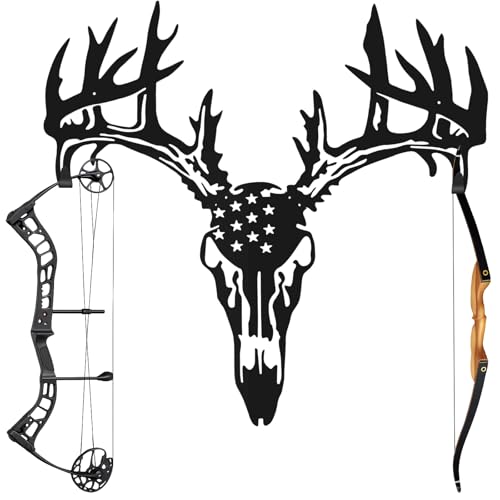 Otoolling Deer Skull Bow Rack Wall Mount with Flag Pattern