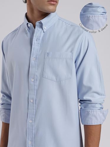 Image of FYLTR Men's Oxford Button Down Full Sleeve Shirt - 100% Cotton | Regular Fit | Summer Shirts for Men | Contrast Sleeve & Collar Detail | Desk to Dinner Shirt