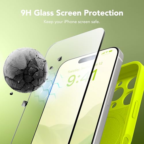 Image of Magnetic for iPhone 16 Pro Case, Compatible with MagSafe, [Full Camera Protection][Screen Protector] Silicone Shockproof Protective Phone Case for iPhone 16 Pro 6.3 inch, Fluorescent Green