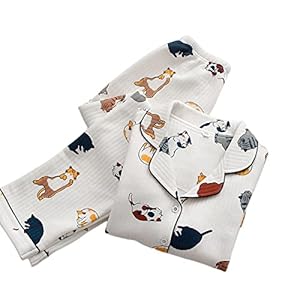 SSLLH Damen Schlafanzug Dicker Warm Winter Pyjama für Frauen Baumwolle Heimanzug Cartoon Katze Bedruckte Nachtwäsche Damen 2 Stück Langarm Homewear Set - Weiß, L