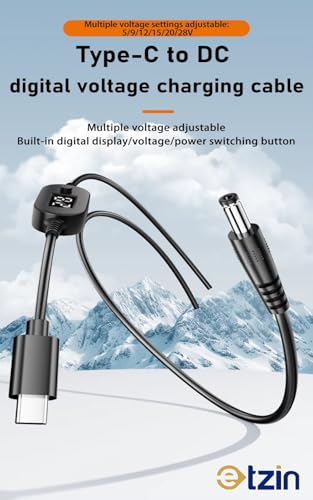 Image of ETZIN USB C to DC 5.5x2.5mm PD140W 1M /3.2FT Fast Charging Cable with Digital Display Compatible with 100W /65W /40W Support 6 Voltages 5V /9V /12V /15V /20V /28V