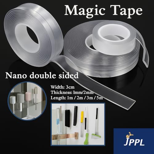 Image of Nano Tape 3 Meter | Clear Double-Sided Adhesive | 30 mm Width (2) | Clear Double-Sided Adhesive | Removable, Reusable, Waterproof Gel Grip | Strong Wall Mounting Tape for Home, Kitchen