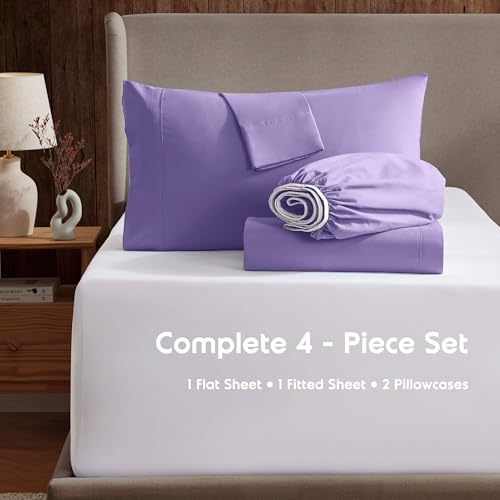 Image of Nestl King Bed Sheet Set - Lavender - 4-Piece Deep Pocket | Instantly Soft, Night-One Ready (No Wash Required). Fits 16-Inch Deep Pockets, 360-Degree Elastic Grip