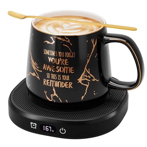 Image of Coffee Mug Warmer Set for Desk Electric Heated Tea Cup Warmer Candle Heater | You are Awesome Mug Warmer Set, 4 Temperature Setting & 8H Auto Shut Off, Office Beverage Tea Coffee Lovers Gift for Men