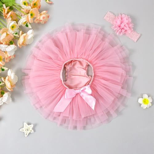Image of 6M-3T Infant Baby Girl Tutu Skirt Toddler Girls Solid Color Tulle Skirts Birthday Outfits with Headband