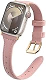 Cinturino in Pelle Donna per Apple Watch 42mm 41mm 40mm 38mm per Apple Watch Series 11/10/9/8/7/6/5/4/3/2/1 Donna Elegante Sottile Cinturino di Ricambio per Apple Watch SE 3/2/1 Rosa