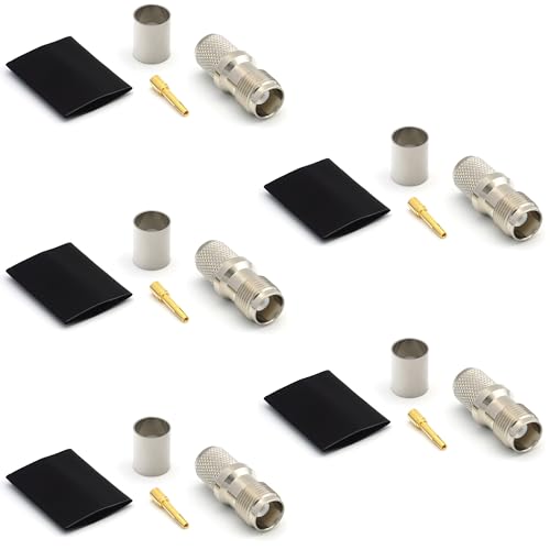 RANGEFUL TNC Conector Hembra para cable coaxial LMR400 Belden 9913 RG8 niquelado (paquete de 5)