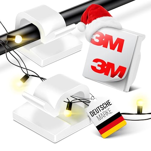 MYMIND® Kabelhalter selbstklebend [3M KLEBER] 50 Stück Indoor & Outdoor - Kabelclips für Kabelmanagement - Kabelklemmen & Kabelorganisator am Schreibtisch - Kabelbefestigung Lichterkette(Weiß)