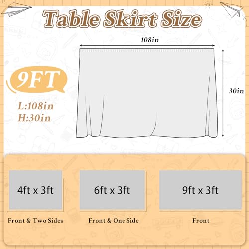 Image of 9FT Pencil Table Skirt Colorful Teacher Desk Skirt Classroom Table Cover for Back to School Decor Rectangle Tablecloth for First Day of School Party Supplies Kindergarten Office Bookcase Cabinet