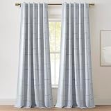 Lush Decor Boho Stripe Clip Jacquard Window Curtain Panels Pair 42' W x 84' L Blue & Navy - Blue Curtains for Living Room - Modern Bedroom Curtains