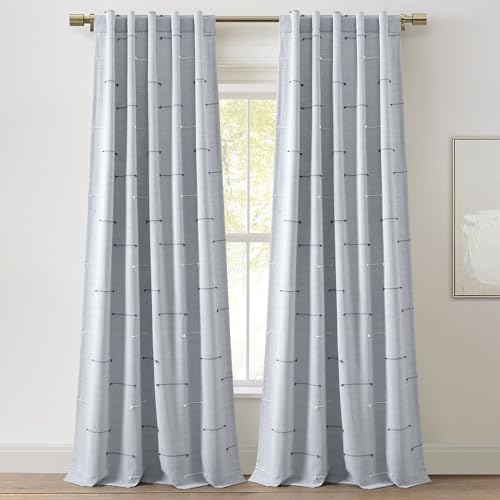 Lush Decor Boho Stripe Clip Jacquard Window Curtain Panels Pair 42" W x 84" L Blue & Navy - Blue Curtains for Living Room - Modern Bedroom Curtains