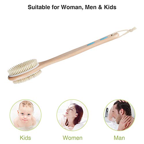 Shower Brush, Bath Body Exfoliating Cleaner Brushes with Long Wooden Handle, Natural Soft and Stiff Massage Bristles for Wet/Dry brushing, Back & Foot Cleaning Scrubber for Women & Man (Wooden) - Thumbnail 6
