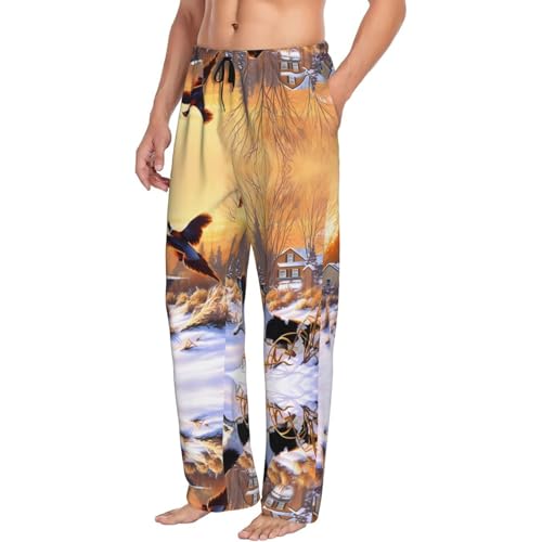 Men's Pajama Pants, Lightweight Lounge Printed Dog Catching Pheasant Sleepwear Pants with Pockets2
