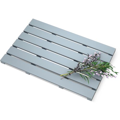 MantraRaj Bamboo Bathroom Bath Mat 60x35cm Non-Slip Feet Ideal for Home, Hotels, Spa, Indoor & Outdoor Use Bathroom Duckboard Bamboo Shower Mat Wooden Bath Mat (Grey)