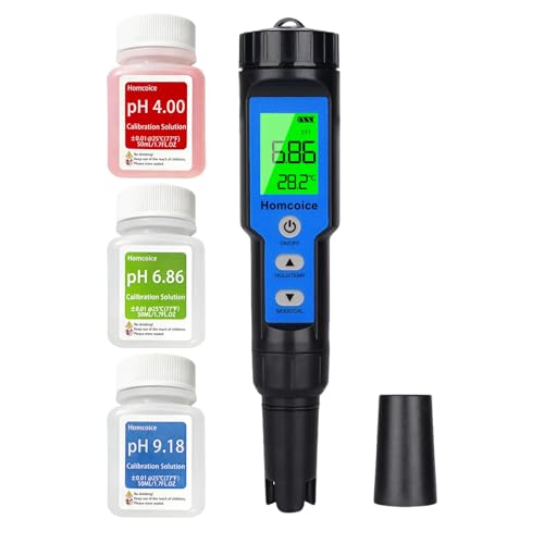 Homcoice pH Mètre Électronique 4 en 1, TDS EC Température Meter avec précision 0,01 pH, Compensation Automatique température, Testeur Qualité Eau étanche IP67 pour piscines, Eau Potable, hydroponie