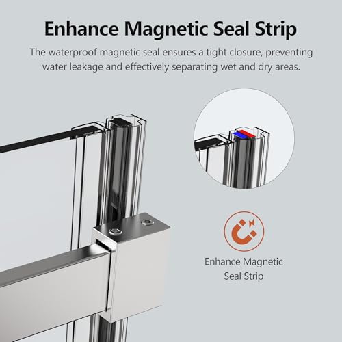 Image of 56-60 inch W x 74 inch H Frameless Shower Doors, Bathroom Single Sliding Shower Glass Doors with 5 /16 inch (8mm) Clear SGCC Tempered Glass and Stainless Steel Handle, Reversible Installation, Chrome