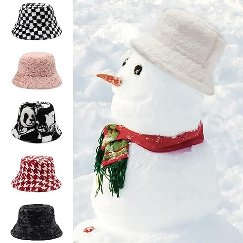 Image of Bucket Hat Women Furry Fuzzy Bucket Hats for Ladies, Winter Warm Fluffy Plush Faux Fur Hat for Women