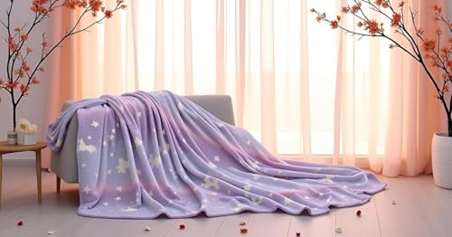 Image of Glow-in-The-Dark Kids Blanket a€ inch Polar Fleece Soft Lightweight Single Bed Blanket with Unicorn Jacquard Print, Multicolor (Unicon Purple)