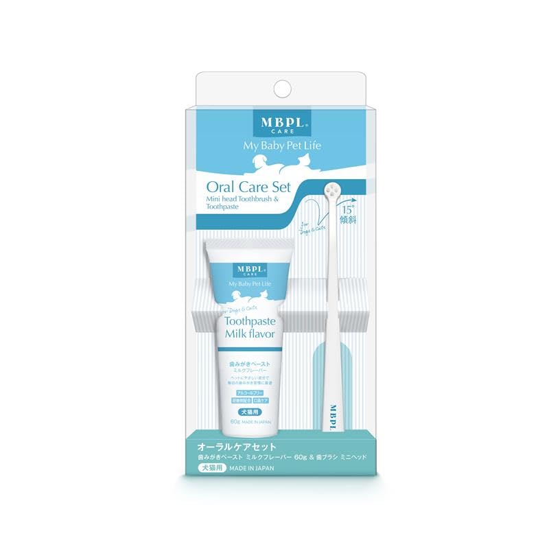 MBPL Care 犬 猫 歯ブラシ 小型犬 【日本製】 ペット用 超小型犬 (歯磨き粉セット, ミニヘッド&歯みがきペースト)
