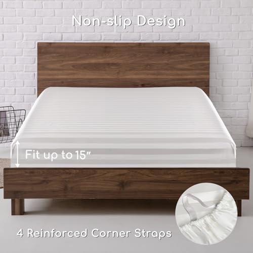 Image of MR&HM Satin Bed Sheets, Queen Size Sheets Set, 4 Pcs Silky Bedding Set with 15 Inches Deep Pocket for Mattress (Queen, Ivory Striped)