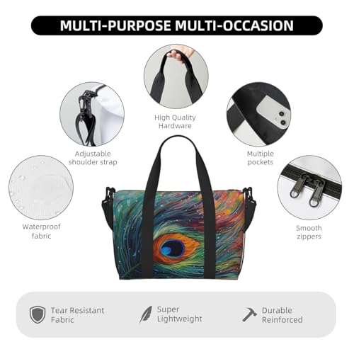 Travel Duffel Bag for Men Gym Bag, Colored peacock Luggage Bag with Shoulder Strap, Large Gym Tote Bag for Women, Weekender Overnight Bag, Foldable Carry on Bag for Airplane4