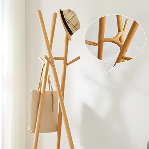 Aibiju Coat Rack Stand With Unique Design, Coat Tree With Hooks And Storage Shelf, Freestanding Hall Tree With Geometric Shape For Hat Bag Umbrella In Entryway Hallway Home Office Natural Yd-Ts264 #TOP6