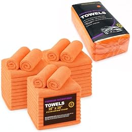 Orange Large Microfiber Cleaning Towels, 36-Pack Dual-Sided Ultra Soft Plush Washcloth, Professional Grade Premium Microfiber Detailing Cloths, Car, Household and Commercial (Orange, 16" x 16")