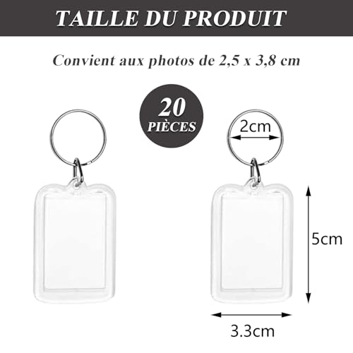 ZYNERY 20 Pcs Porte-Clés Photo, Personnalisé Porte-Clés Transparent en Acrylique pour Stocker des Photos, Key Chain double face pour Clés, Travaux Manuels, Cadeaux – vue 2