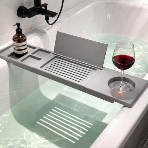 NextForm3D Minimalist Bathtub Caddy Tray, Waterproof PETG Bath Tray with Phone Holder and Wine Glass Slot, Modern Spa Bath Shelf, 70cm (Gray, Large 85CM)