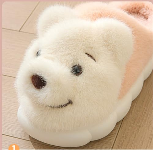 ELONEL Women's Cute Animal Bear Slippers Soft and Comfortable Men's Plush Home Slippers Warm Winter Indoor Slippers3
