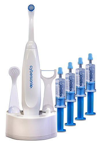 Cybersonic Classic Electric Toothbrush, Rechargable Power Toothbrush with Complete Dental Care Kit including Tongue Scraper and Floss Heads + Teeth Whitening Gel Syringes