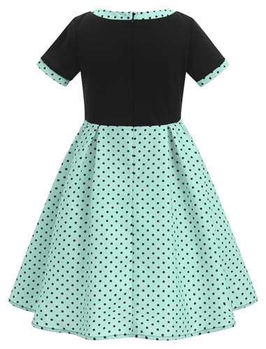 ODIZLI Kids Girls 1950s Retro Vintage Dress Short Sleeve Polka Dot Swing Dress and Headband Party Dresses3