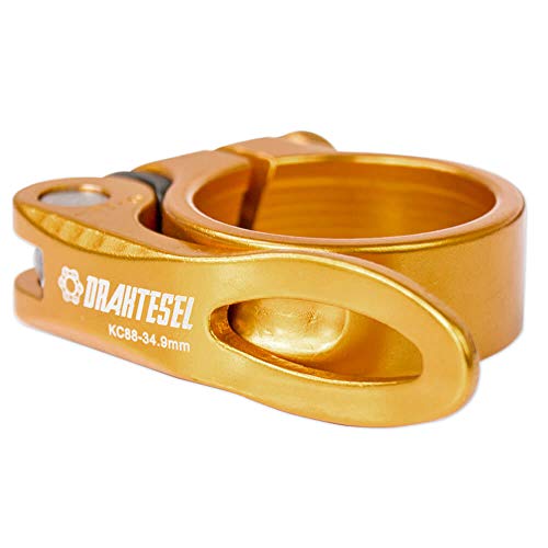 Alambre para bicicleta cierre rápido, tija de sillín, abrazadera de sillín, abrazadera de sillín, abrazadera para tija de sillín, cierre rápido en 28,6 mm, 30,2 mm, 31,8 mm, 34,9 mm (oro, 34,9 mm)