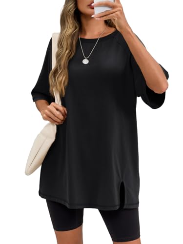 Tankaneo Womens Oversized Workout Tshirts Split Hem Raglan Short Sleeve Tops Summer Casual Loose Fit Tee Shirt2
