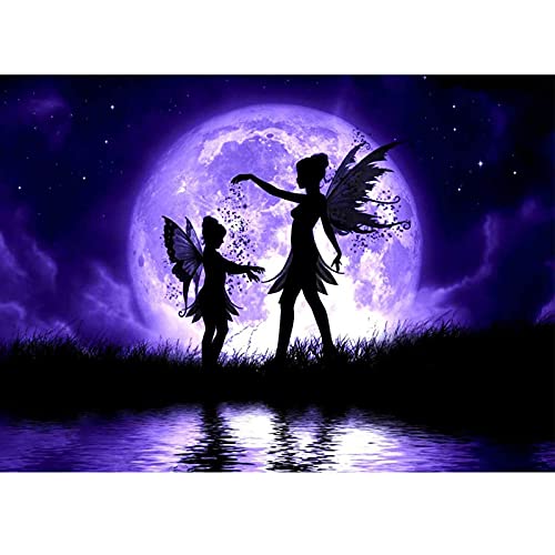 Lxmsja Diamond Painting, Diamond Painting Kit for Adult, DIY Diamond Art Round Full Drill Diamond Painting Kit, Diamond Art Kit, Diamond Art by Numbers Kit for Wall Deco Purple Fairy (11.8X15.7inch)
