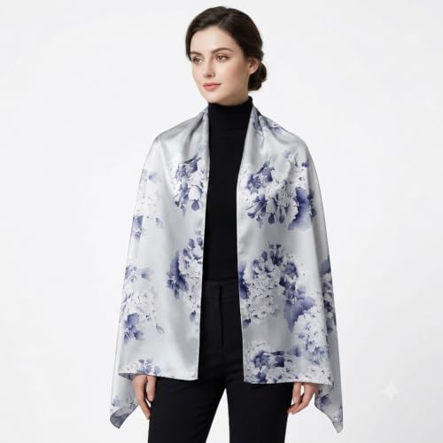 Image of Floral Printed Silk stole | silk Scarf for Women | stylish silk stole for women | Soft Lightweight Stole, Shawl & Neck Wrap | Scarf for Wedding, Party, Travel & Casual Wear