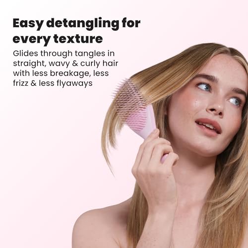 Image of Tangle Teezer Ultimate Detangler Brush for Wet & Dry Hair, Eliminates Knots & Reduces Breakage for Straight to Wavy Hair Types, Millennial Pink (Pack of 3)