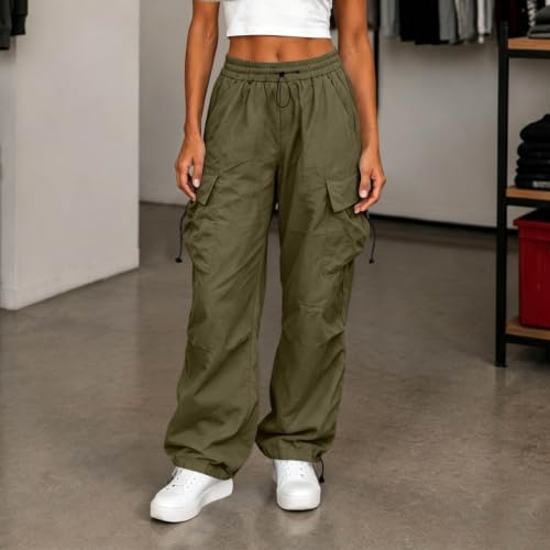 Women's Cargo Pants Drawstring Waist Wide Leg Utility Work Trousers - image 2